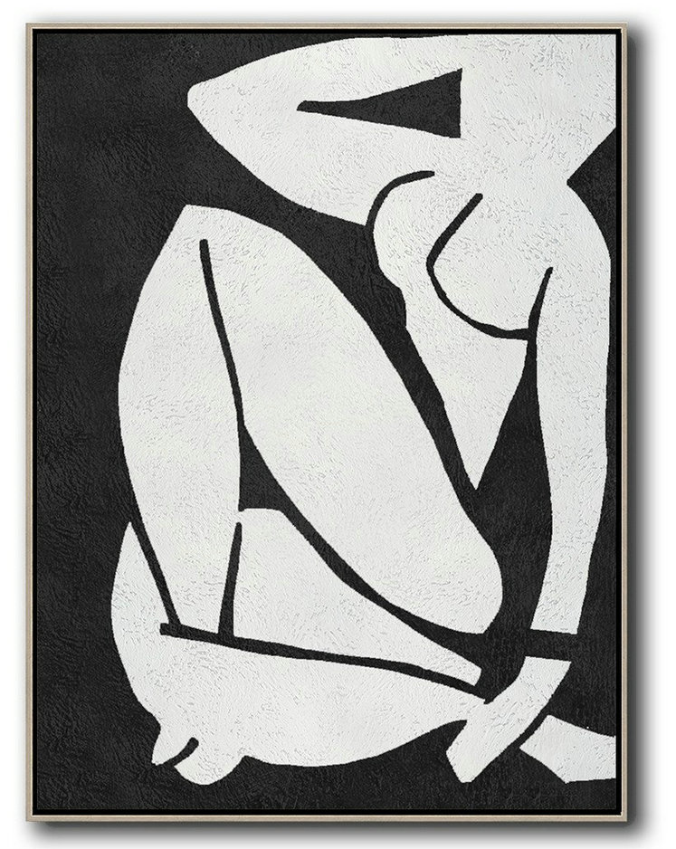 Extra Large Acrylic Painting On Canvas,Black And White Minimal Painting On Canvas - Large Wall Canvas